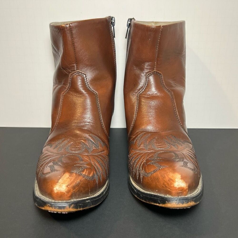 Mens DURANGO Scrollwork Brown Leather Western Cowboy Boots / Size 7.5 Medium - Picture 4 of 8